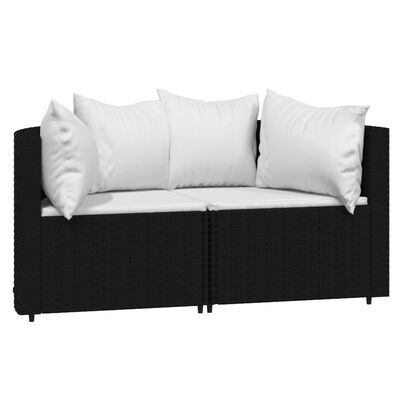 vidaXL 3 Piece Patio Lounge Set with Cushions Black Poly Rattan