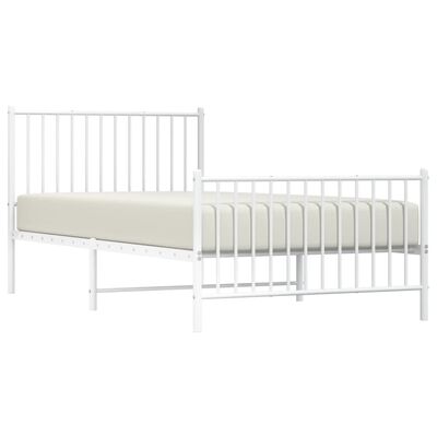 vidaXL Metal Bed Frame without Mattress with Footboard White 39.4"x78.7"