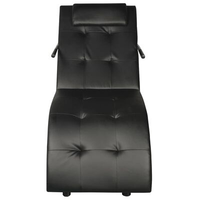 vidaXL Chaise Longue with Pillow Black Faux Leather