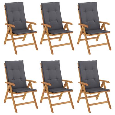 vidaXL Reclining Patio Chairs with Cushions 6 pcs Solid Wood Teak