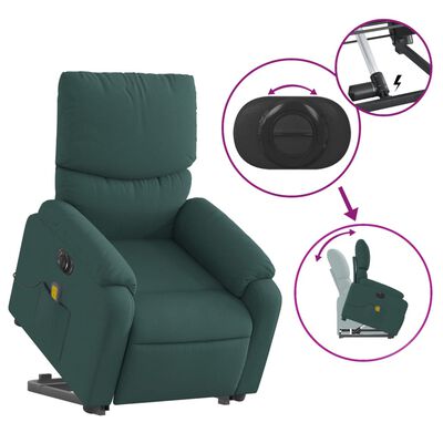 vidaXL Electric Stand up Massage Recliner Chair Dark Green Fabric