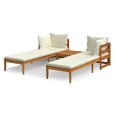 vidaXL 3 Piece Patio Lounge Set with Cream White Cushions Acacia Wood