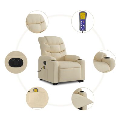 vidaXL Electric Stand up Massage Recliner Chair Cream Fabric