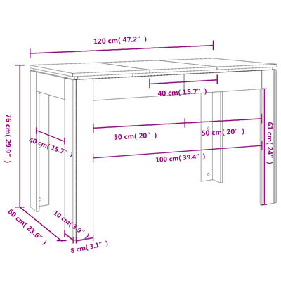 vidaXL Dining Table Gray 47.2"x23.6"x29.9" Engineered Wood