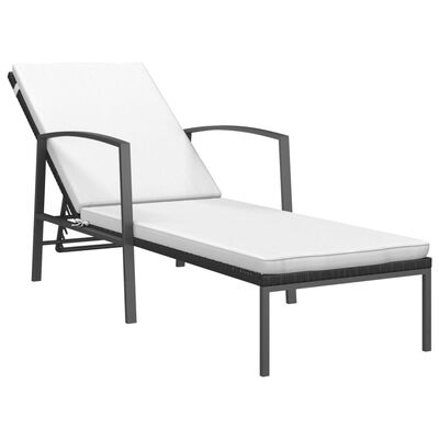 vidaXL Patio Sun Lounger with Cushion Poly Rattan Black