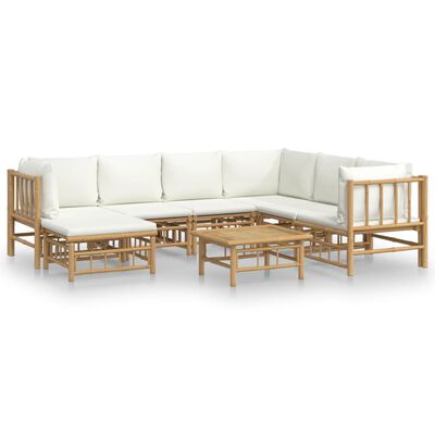 vidaXL 8 Piece Patio Lounge Set with Cream White Cushions Bamboo