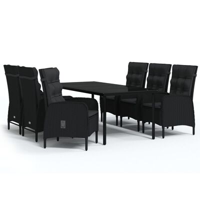 vidaXL 7 Piece Patio Dining Set with Cushions Black