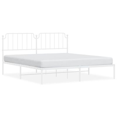 vidaXL Metal Bed Frame without Mattress with Headboard White 72"x83.9"