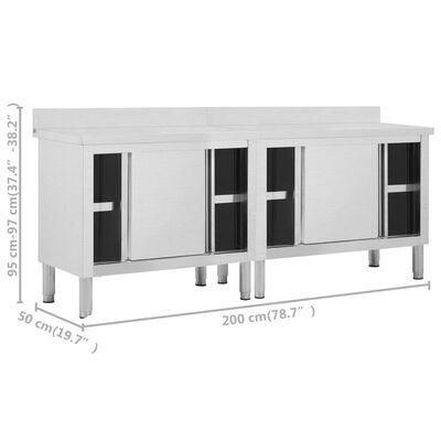 vidaXL Work Tables with Sliding Doors 2pcs 78.7"x19.7"x(37.4"-38.2") Stainless Steel