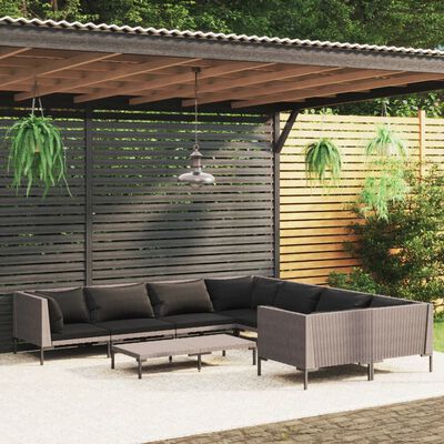 vidaXL 9 Piece Patio Lounge Set with Cushions Poly Rattan Dark Gray