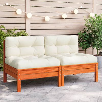 vidaXL Patio Sofa Armless with Cushions Wax Brown Solid Wood Pine