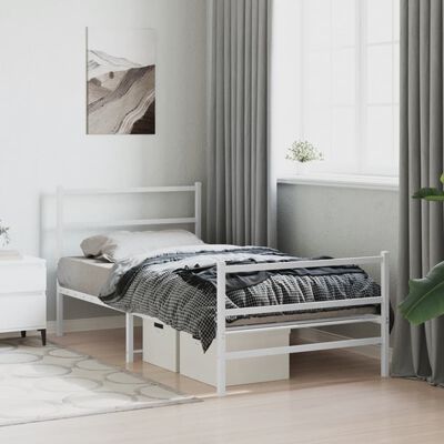 vidaXL Metal Bed Frame without Mattress with Footboard White 39.4"x78.7"