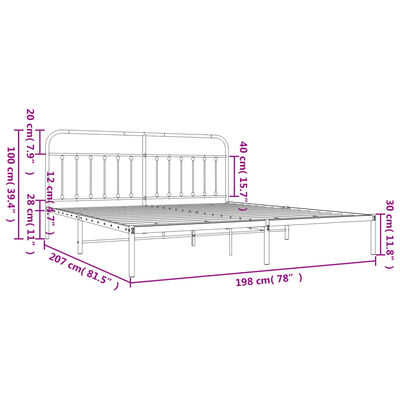 vidaXL Metal Bed Frame without Mattress with Headboard Black 76"x79.9"