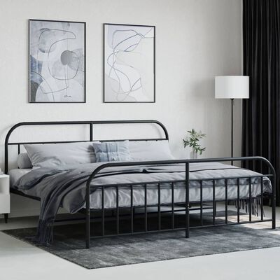 vidaXL Metal Bed Frame without Mattress with Footboard Black 76"x79.9"