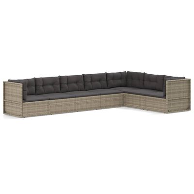 vidaXL 7 Piece Patio Lounge Set with Cushions Gray Poly Rattan