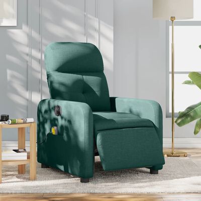 vidaXL Electric Massage Recliner Chair Dark Green Fabric