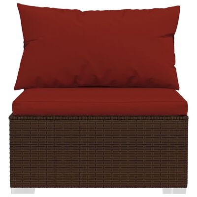 vidaXL 11 Piece Patio Lounge Set with Cushions Poly Rattan Brown