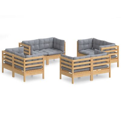 vidaXL 8 Piece Patio Lounge Set with Gray Cushions Pinewood