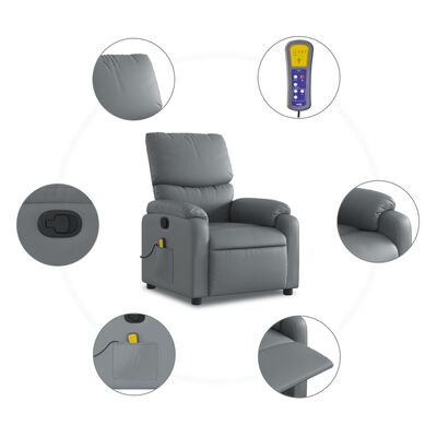 vidaXL Massage Recliner Chair Gray Faux Leather