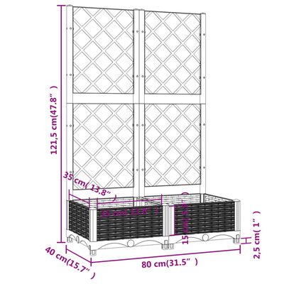 vidaXL Garden Planter with Trellis Black 31.5"x15.7"x47.8" PP