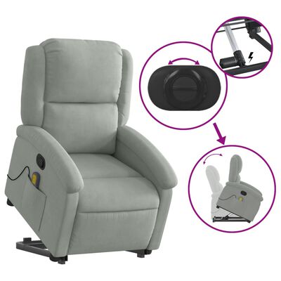 vidaXL Stand up Massage Recliner Chair Light Gray Velvet