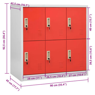 vidaXL Locker Cabinet Light Gray and Red 35.4"x17.7"x36.4" Steel