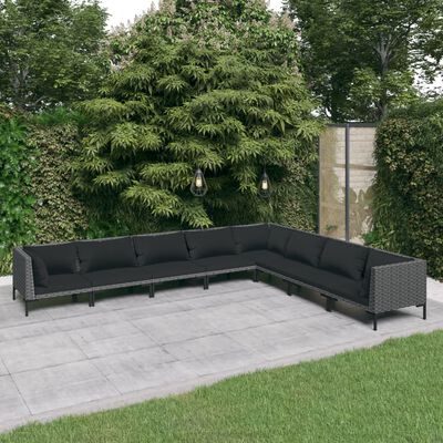 vidaXL 8 Piece Patio Lounge Set with Cushions Poly Rattan Dark Gray