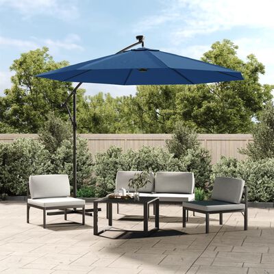 vidaXL Cantilever Garden Parasol with LED Lights and Steel Pole 118.1" Azure