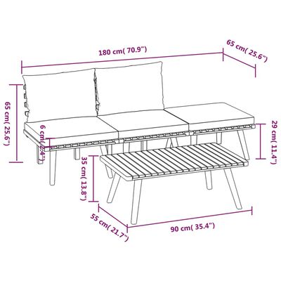 vidaXL 4 Piece Patio Lounge Set with Cushions Solid Acacia Wood