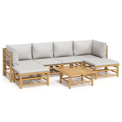 vidaXL 7 Piece Patio Lounge Set with Light Gray Cushions Bamboo