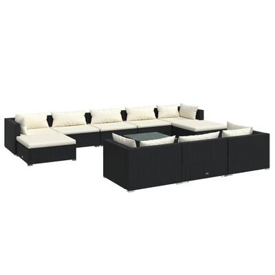 vidaXL 11 Piece Patio Lounge Set with Cushions Black Poly Rattan