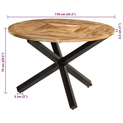 vidaXL Dining Table Ø43.3"x29.5" Solid Wood Rough Mango