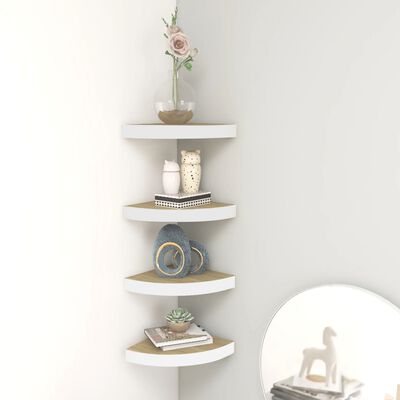 vidaXL Wall Corner Shelves 4 pcs Oak and White 9.8"x9.8"x1.4" MDF