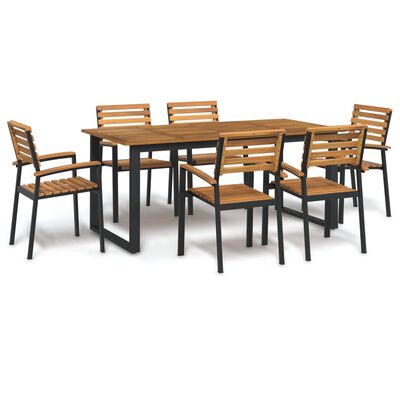 vidaXL 7 Piece Patio Dining Set Solid Wood Acacia and Metal