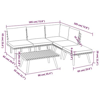 vidaXL 6 Piece Patio Lounge Set with Cushions Solid Acacia Wood