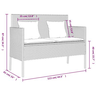 vidaXL Patio Bench with Cushions Beige Poly Rattan