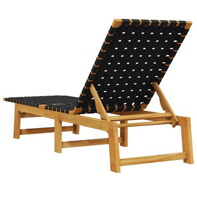 vidaXL Sun Lounger Black Solid Wood Acacia and Fabric