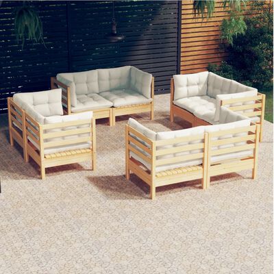 vidaXL 8 Piece Patio Lounge Set with Cream Cushions Pinewood