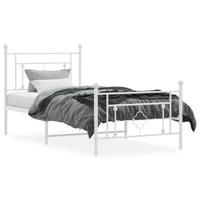 vidaXL Metal Bed Frame without Mattress with Footboard White 39.4"x78.7"