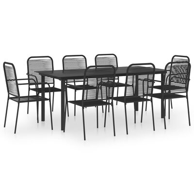 vidaXL 9 Piece Patio Dining Set Black Glass and Steel