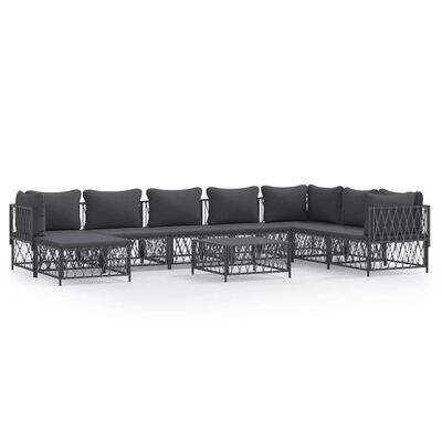 vidaXL 9 Piece Patio Lounge Set with Cushions Anthracite Steel