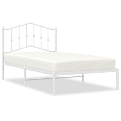 vidaXL Metal Bed Frame without Mattress with Headboard White 39.4"x74.8"