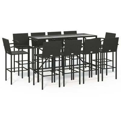 vidaXL 11 Piece Patio Bar Set Black Poly Rattan