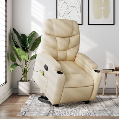 vidaXL Stand up Massage Recliner Chair Cream Fabric