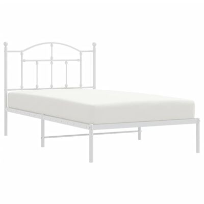 vidaXL Metal Bed Frame without Mattress with Headboard White 39.4"x74.8"