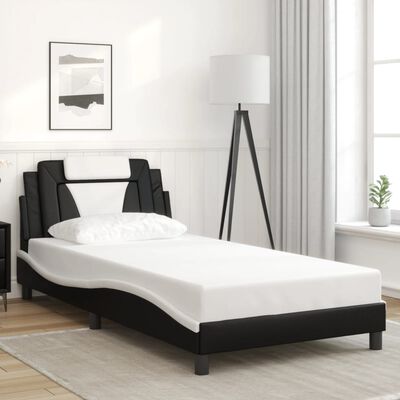 vidaXL Bed Frame without Mattress Black and White 39.4"x74.8" Faux Leather