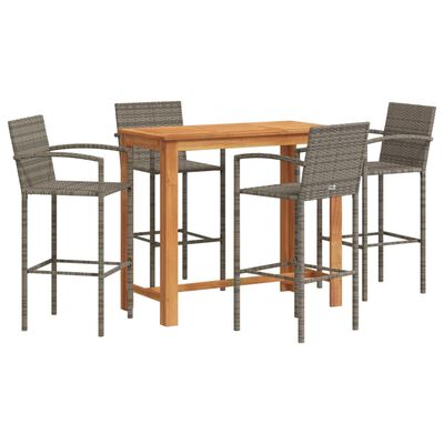 vidaXL 5 Piece Patio Bar Set Gray Solid Wood Acacia and Poly Rattan