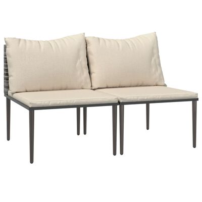 vidaXL Patio Middle Sofas with Cushions 2 pcs Gray Poly Rattan