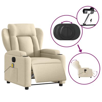 vidaXL Electric Massage Recliner Chair Cream Fabric