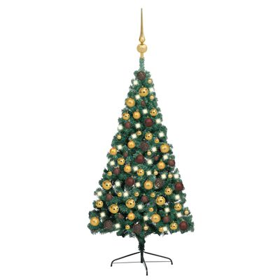 vidaXL Artificial Half Pre-lit Christmas Tree with Ball Set Green 59.1"